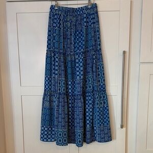 Elegant Blue Patchwork Maxi Skirt